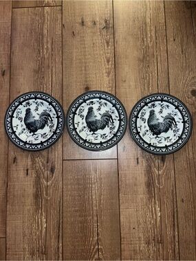 Churchill Black Rooster Ceramic Wall Plates - Set of 3